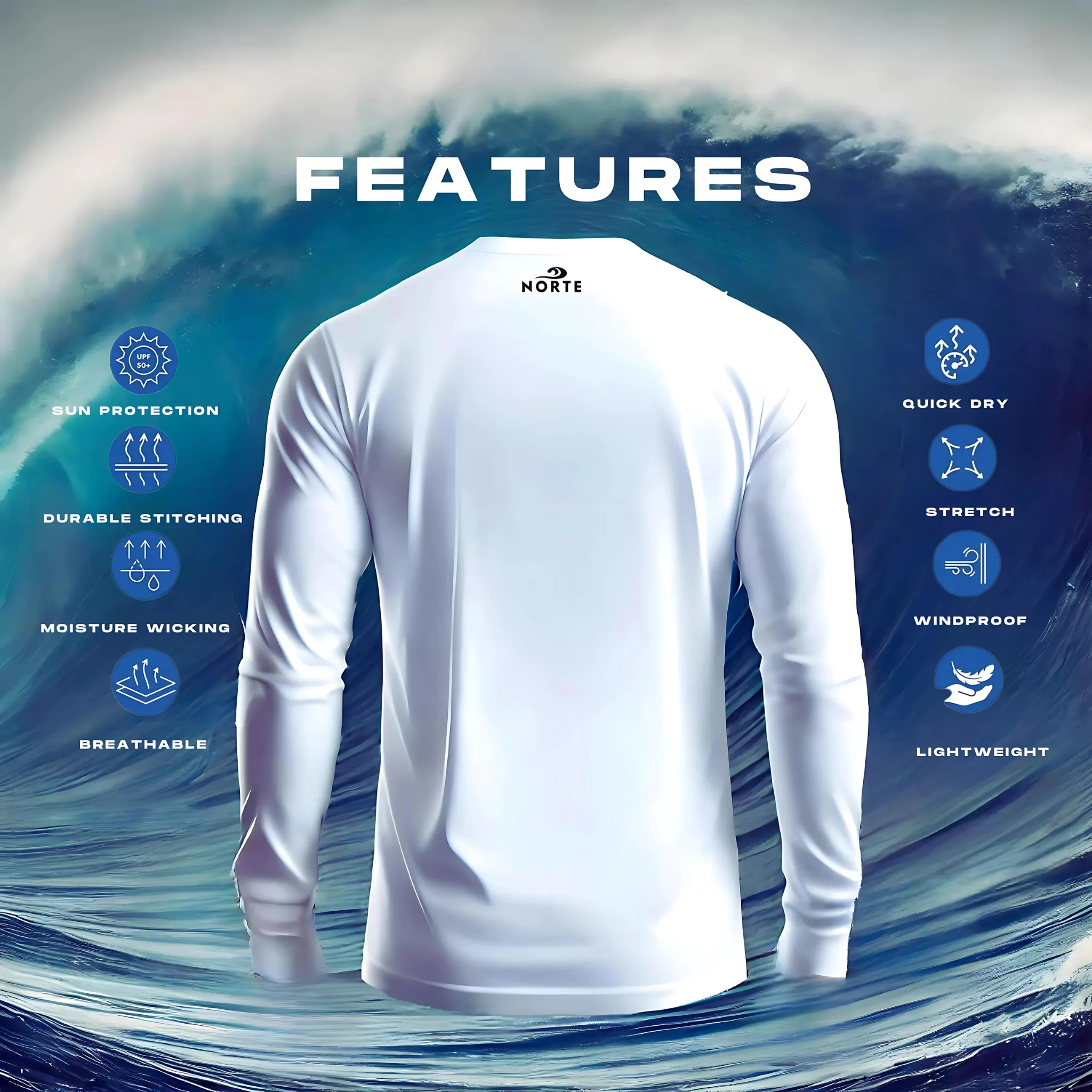 Norte Mens UPF 50 Long Sleeve Rash Guard – Sun Protection & Comfort for Active Outdoors