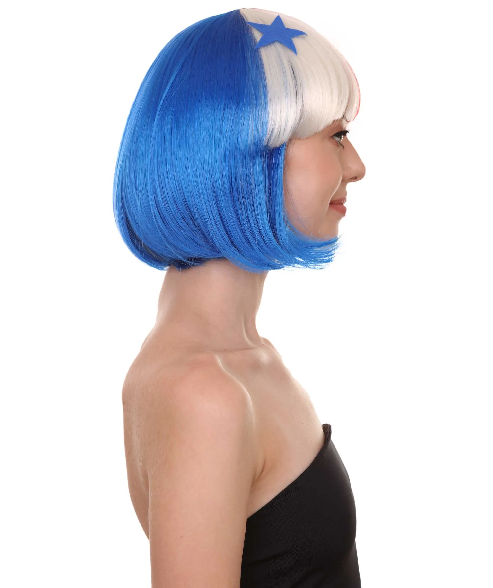 Panama Flag Sport Party Bob Wig | National Pride Red White Blue | Premium Breathable Capless Cap