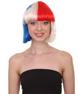Panama Flag Sport Party Bob Wig | National Pride Red White Blue | Premium Breathable Capless Cap