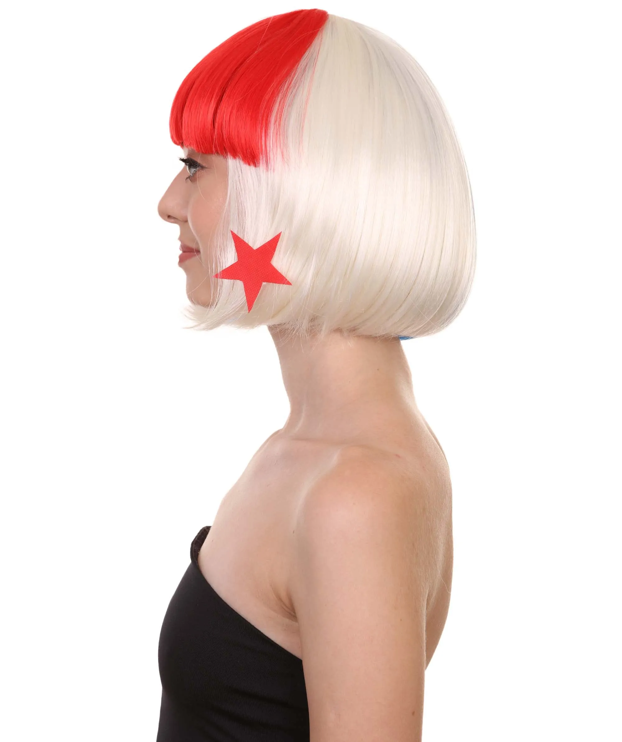 Panama Flag Sport Party Bob Wig | National Pride Red White Blue | Premium Breathable Capless Cap