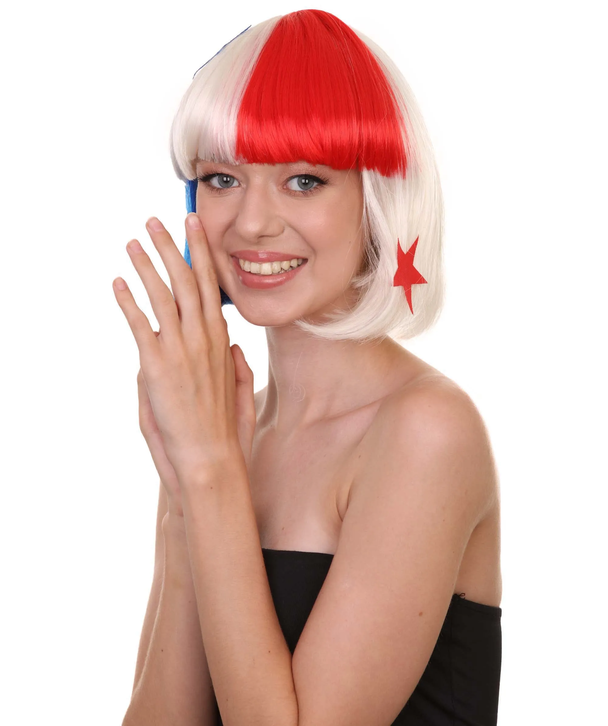 Panama Flag Sport Party Bob Wig | National Pride Red White Blue | Premium Breathable Capless Cap