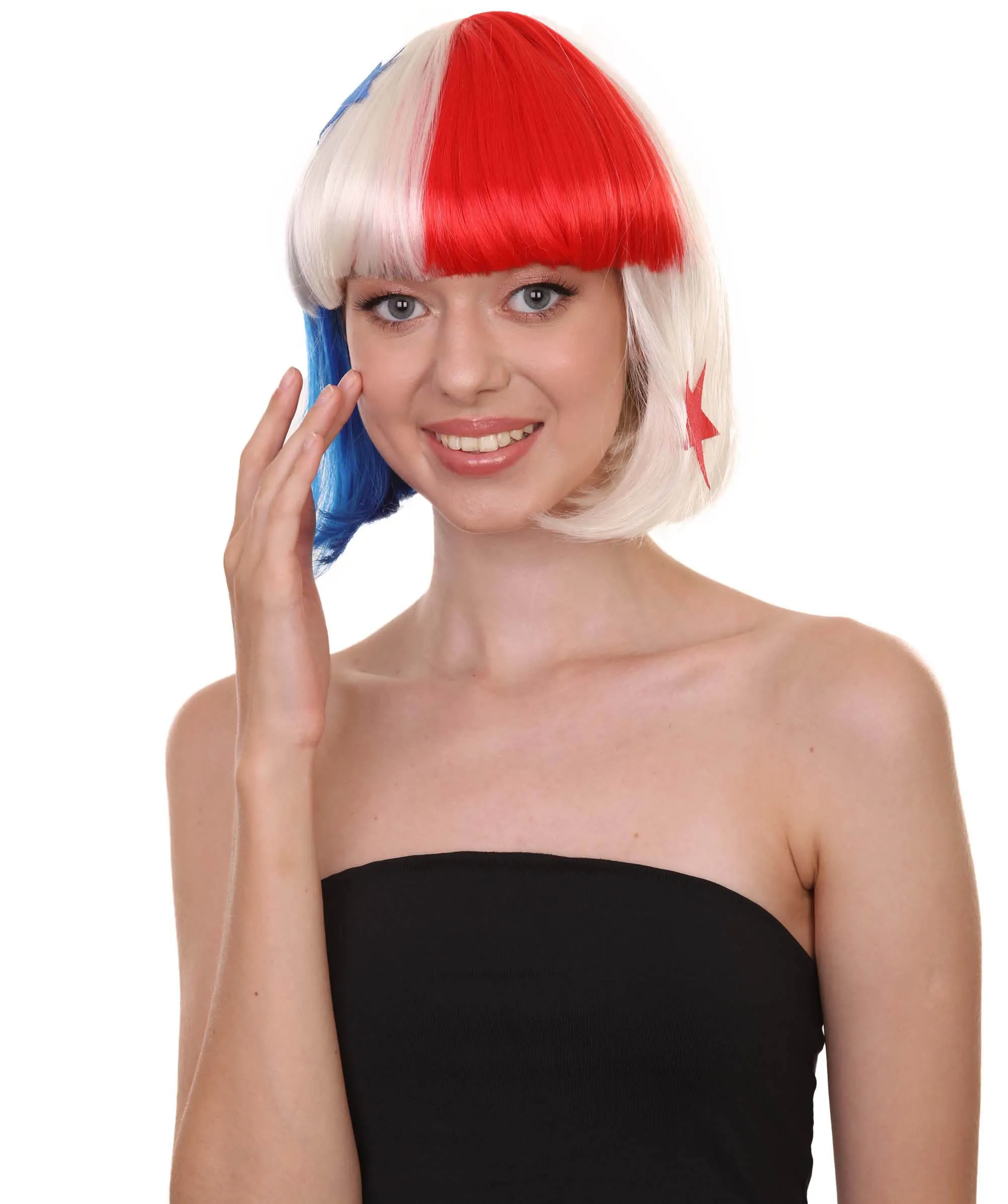 Panama Flag Sport Party Bob Wig | National Pride Red White Blue | Premium Breathable Capless Cap