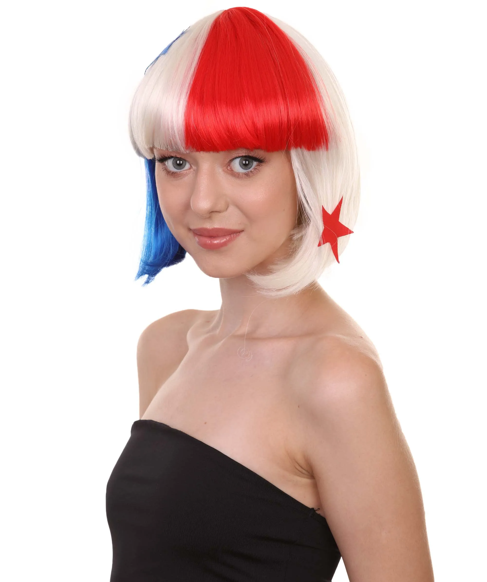 Panama Flag Sport Party Bob Wig | National Pride Red White Blue | Premium Breathable Capless Cap