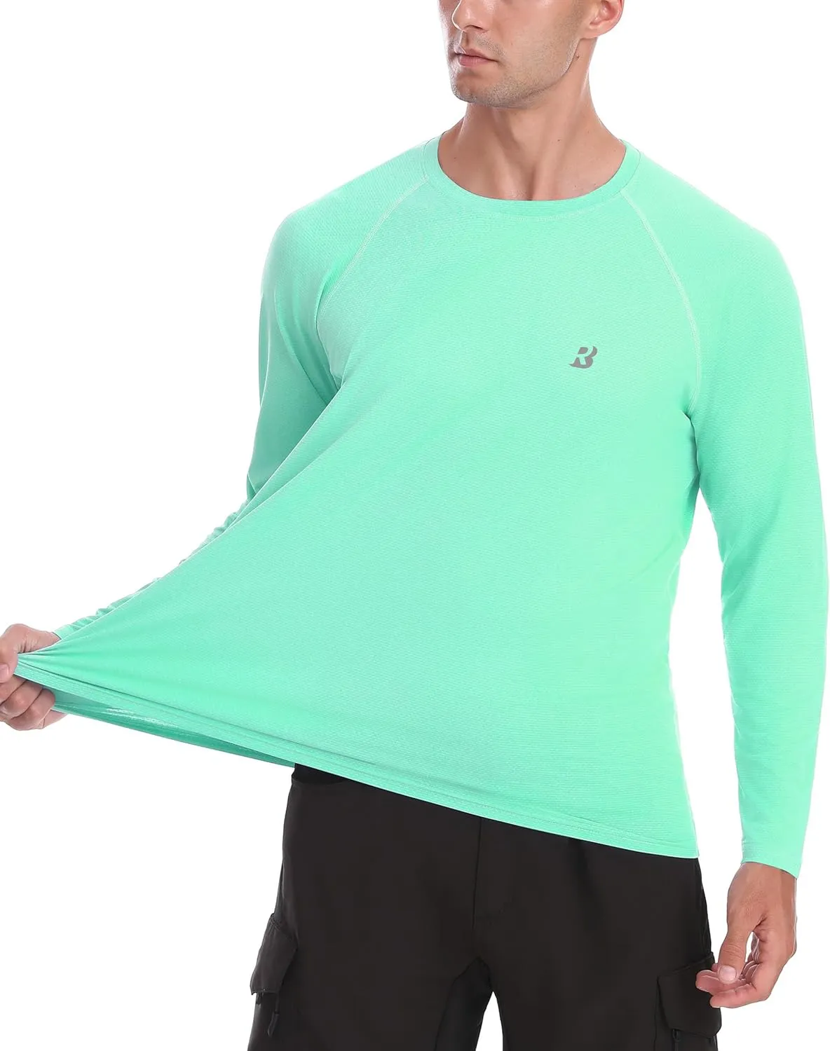 Roadbox Men's UPF 50  Rash Guard Long Sleeve, Cool Dry UV Sun Protection Water T-Shirts, Lightweight Fishing Hiking Shirts