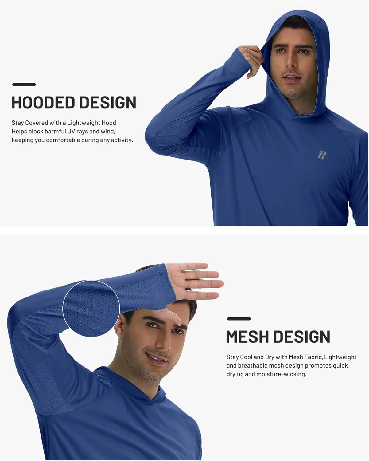 Runhit UPF 50  Fishing Shirts for Men Long Sleeve Sun Protection Hoodie Lightweight Outdoor Workout Hiking Running Rash Guard
