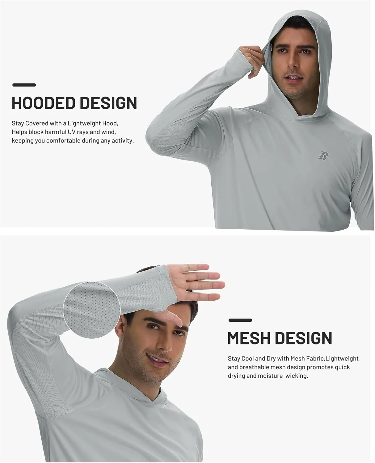 Runhit UPF 50  Fishing Shirts for Men Long Sleeve Sun Protection Hoodie Lightweight Outdoor Workout Hiking Running Rash Guard