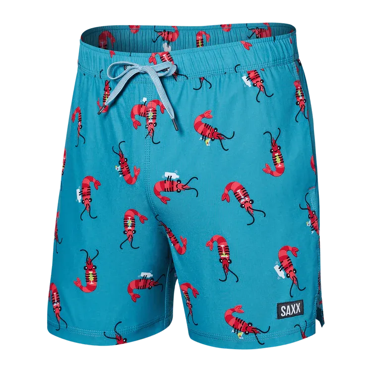SAXX 5-Inch Oh Buoy 2N1 Volley Shrimp Cocktail Swim Trunks - Blue Moon