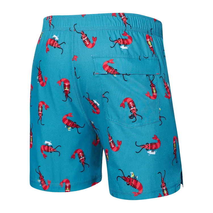 SAXX 5-Inch Oh Buoy 2N1 Volley Shrimp Cocktail Swim Trunks - Blue Moon