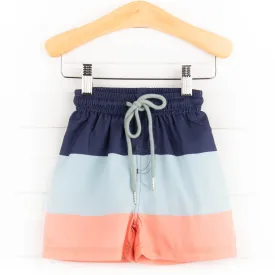 Sea Foam Color Block Swim Trunks, Green