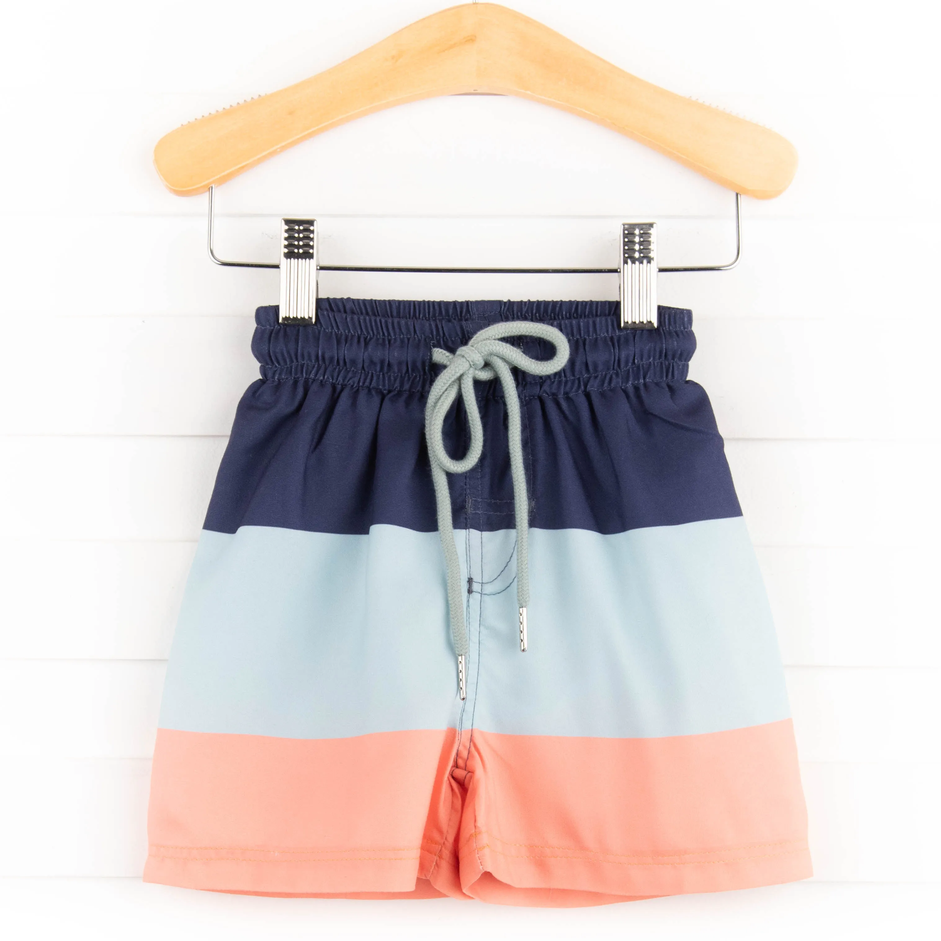Sea Foam Color Block Swim Trunks, Green