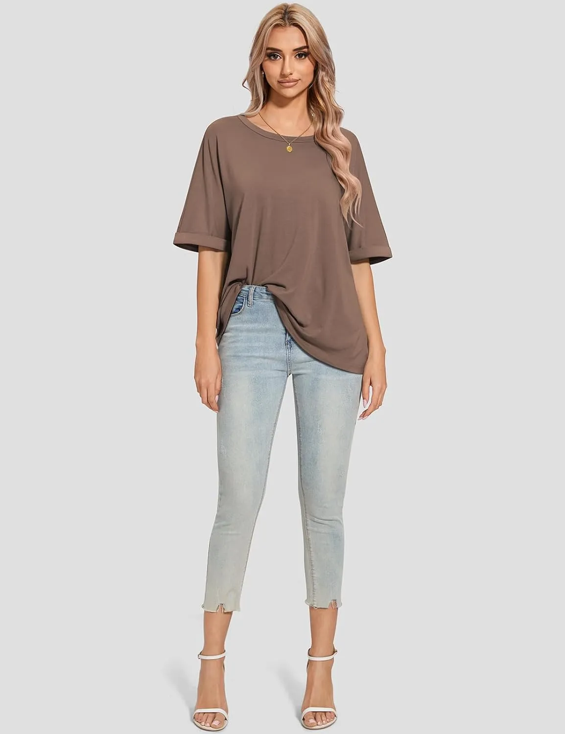 UEU Women Oversized T-Shirt Summer Casual Loose Fit Short Sleeve Basic Tops Workout Gym Tee Shirt