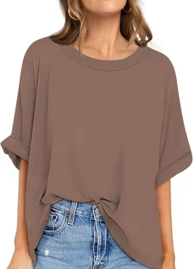 UEU Women Oversized T-Shirt Summer Casual Loose Fit Short Sleeve Basic Tops Workout Gym Tee Shirt