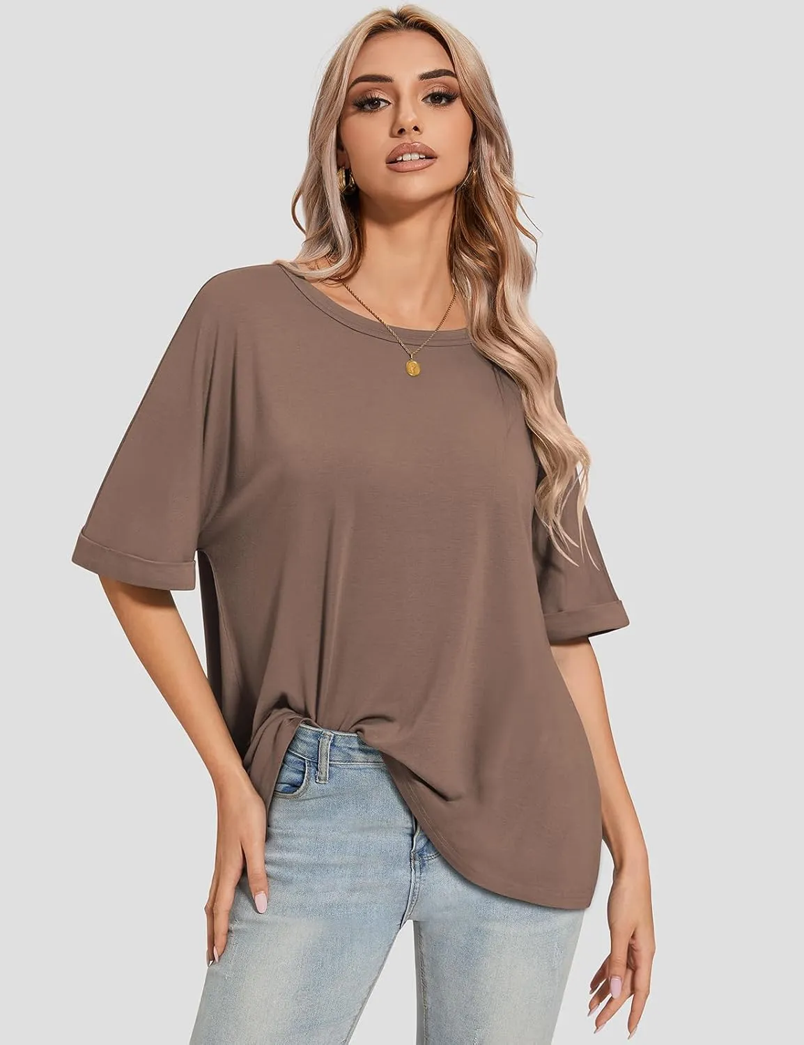 UEU Women Oversized T-Shirt Summer Casual Loose Fit Short Sleeve Basic Tops Workout Gym Tee Shirt