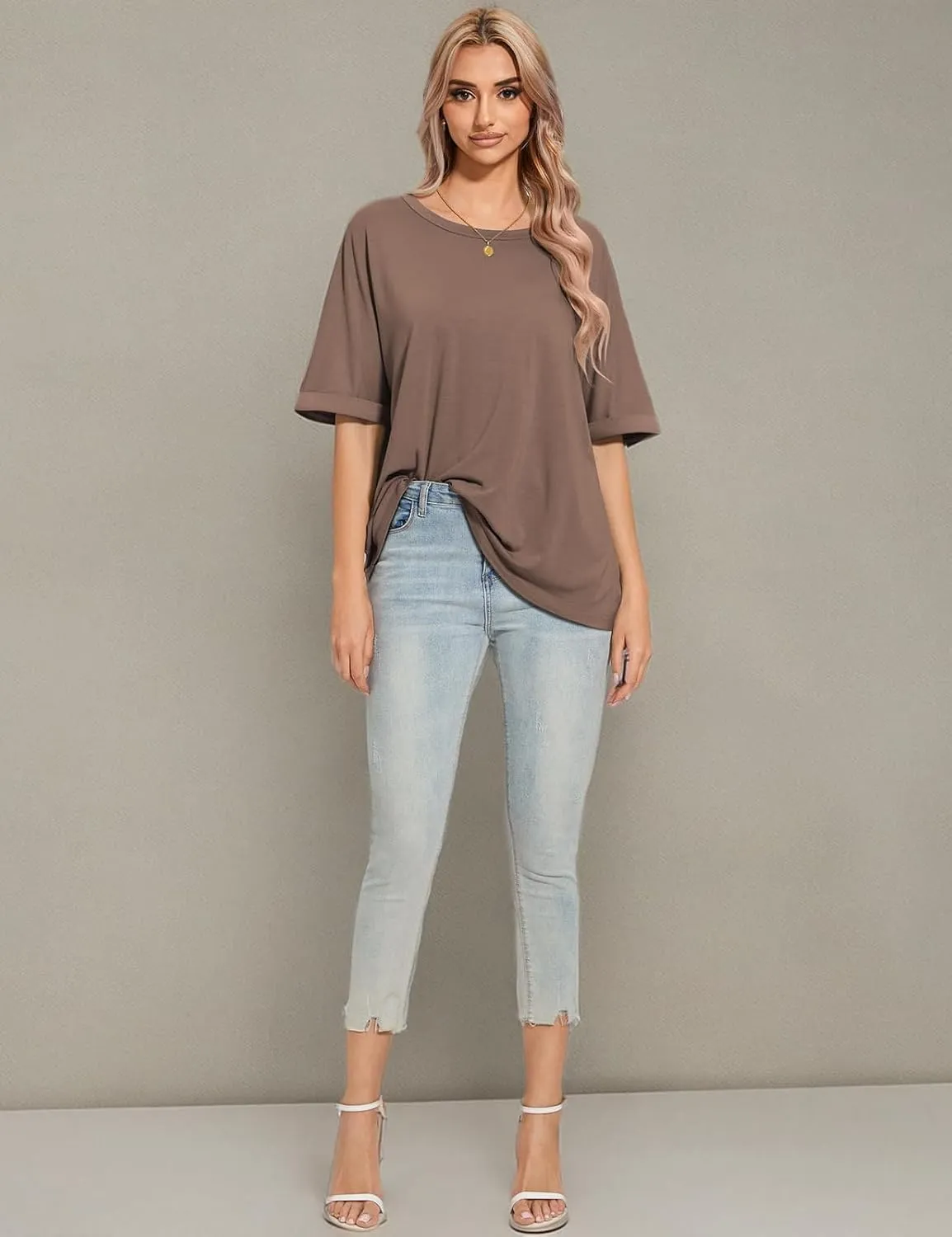 UEU Women Oversized T-Shirt Summer Casual Loose Fit Short Sleeve Basic Tops Workout Gym Tee Shirt