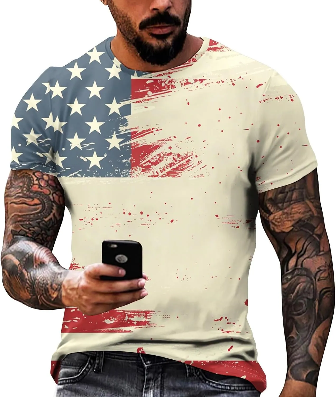 USA Shirt Men Comfortable & Slim Fit Flag Graphic Short Sleeve 2025