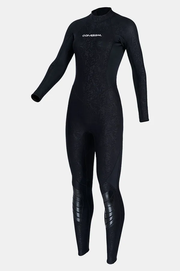 Women's Long Sleeve One-Piece 3MM Black Wetsuit UPF 50 