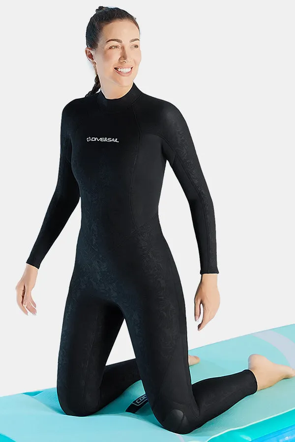 Women's Long Sleeve One-Piece 3MM Black Wetsuit UPF 50 