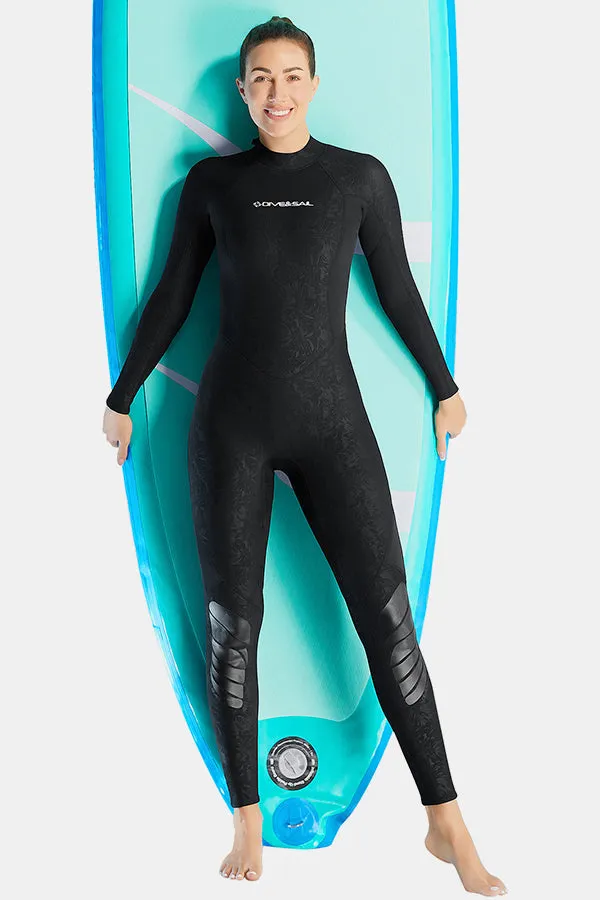Women's Long Sleeve One-Piece 3MM Black Wetsuit UPF 50 