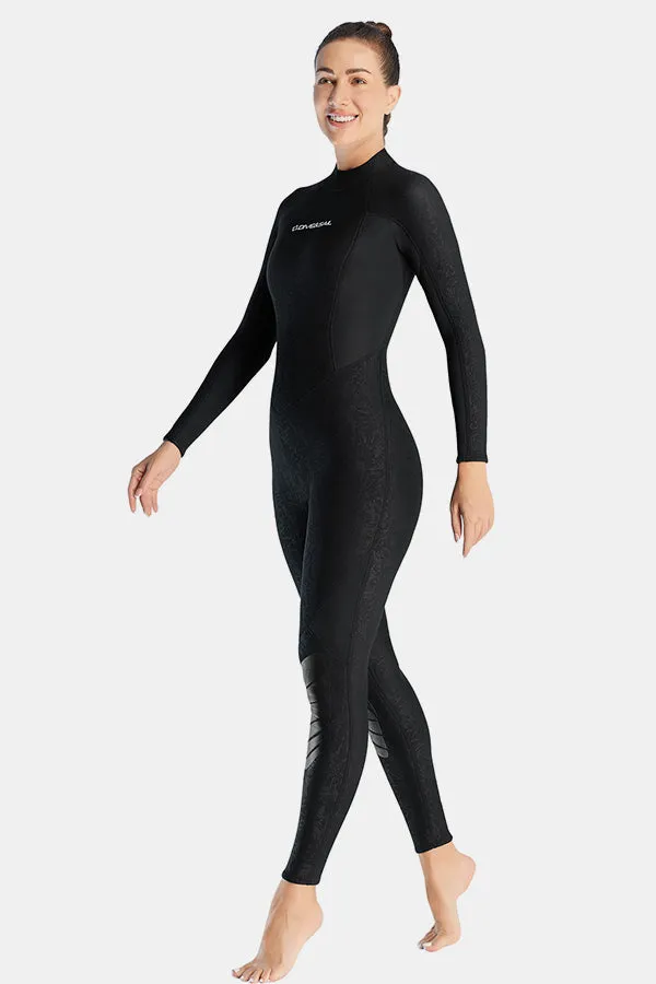 Women's Long Sleeve One-Piece 3MM Black Wetsuit UPF 50 