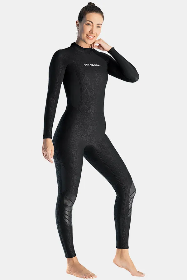 Women's Long Sleeve One-Piece 3MM Black Wetsuit UPF 50 