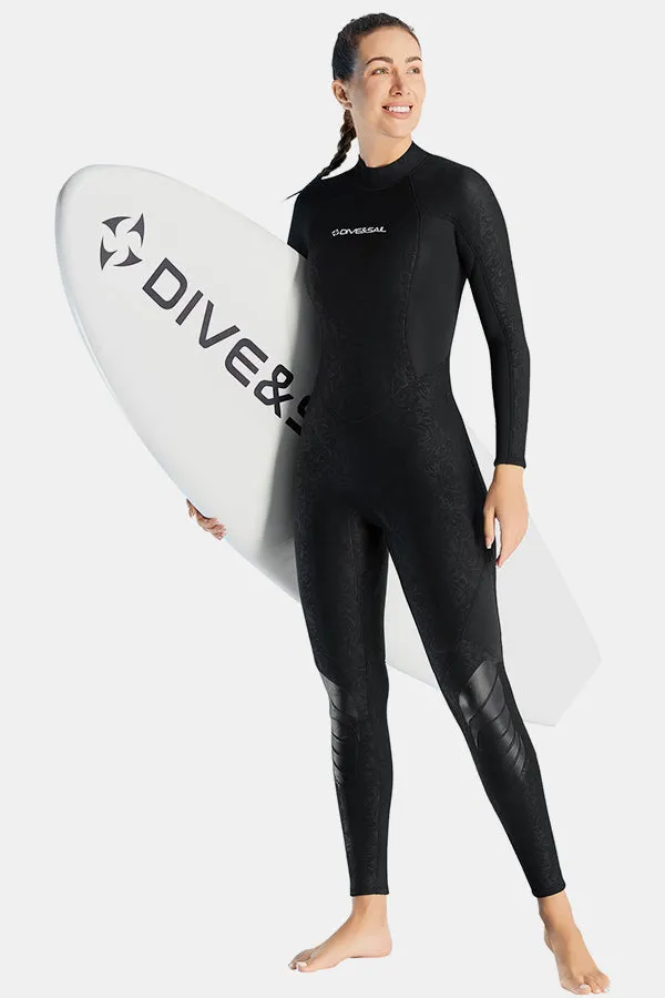 Women's Long Sleeve One-Piece 3MM Black Wetsuit UPF 50 